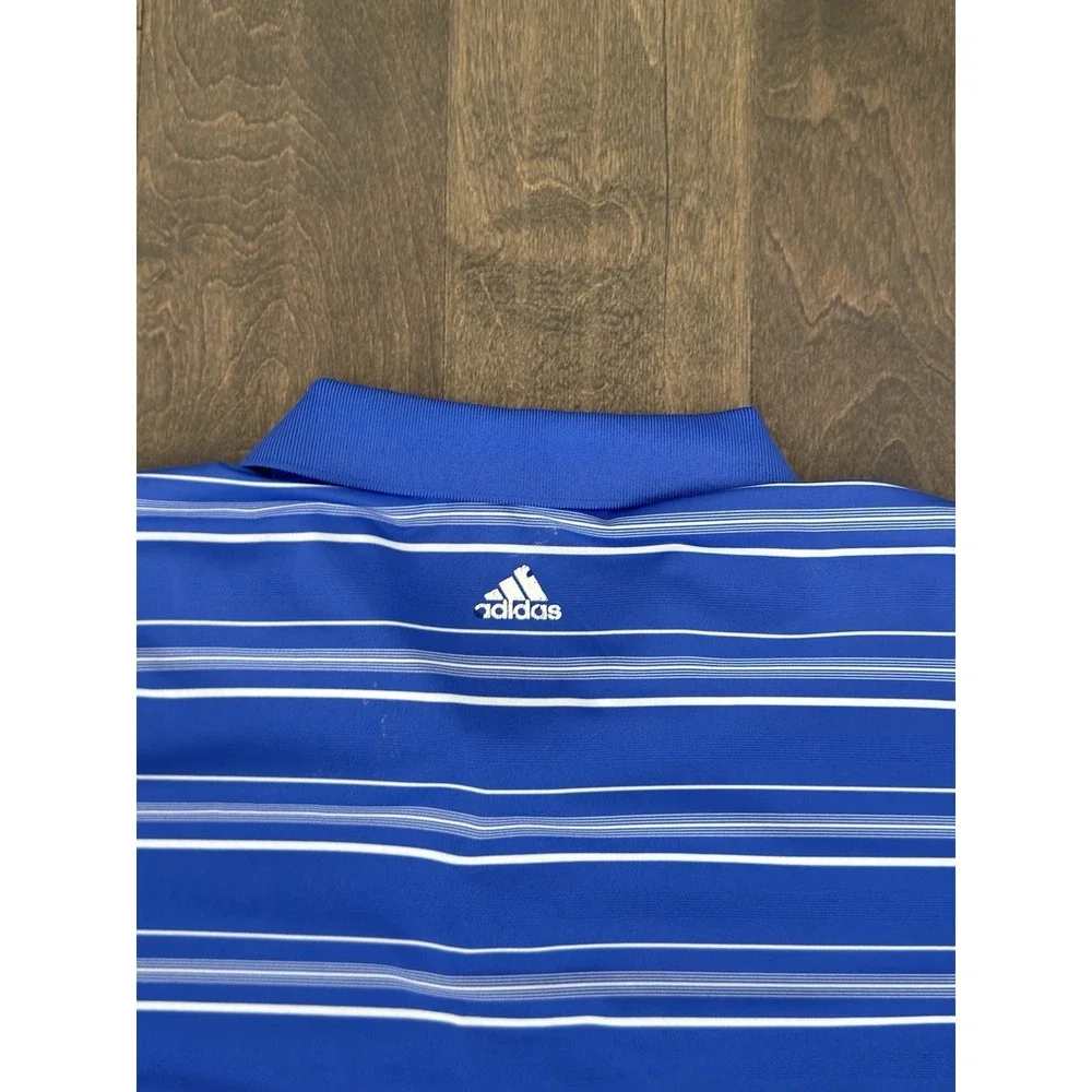 Adidas Puremotion Mens Blue Striped Polo Performance Golf Shirt Size XL Stretch